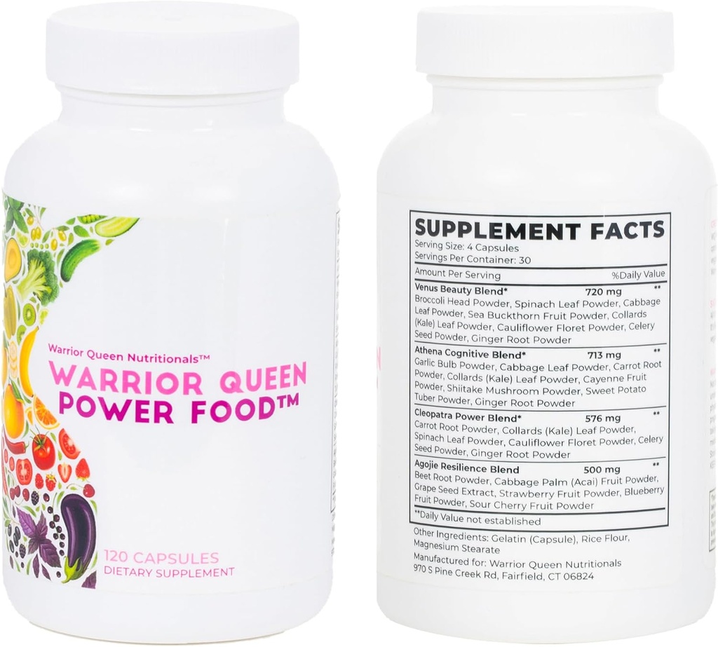 Warrior Queen Power Food, The Fruits and Veggie Supplement Made from Whole Food, SuperFood for Women on a Mission, with Reds and Greens You Need to Unleash Your Inner Warrior Queen (120 Capsules)