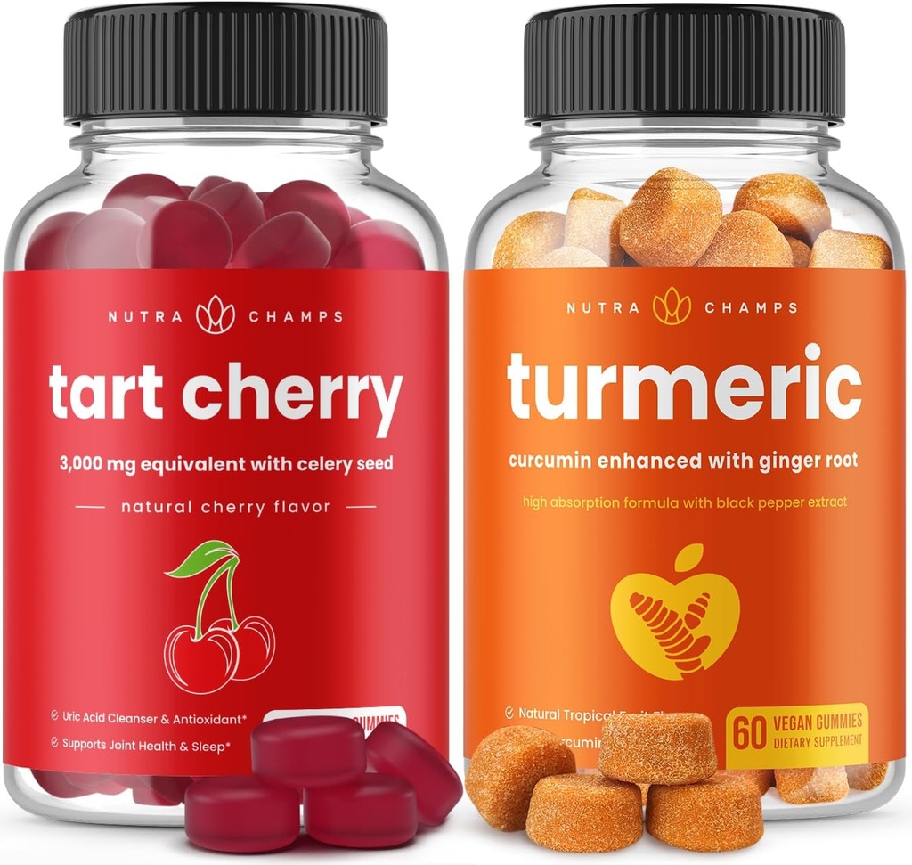 NutraChamps Tart Cherry Gummies y Turmeric Gummies 2 Pack Bundle