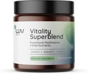 LUV salud Vitalidad Superblend: Suplemento de setas - Superfood Powder con Cacao, Lion's Mane, Cordyceps, Reishi, Green Tea y Turmeric – Energía, Focus &amp; Daily Wellness Support Vegan, 30 Servimientos