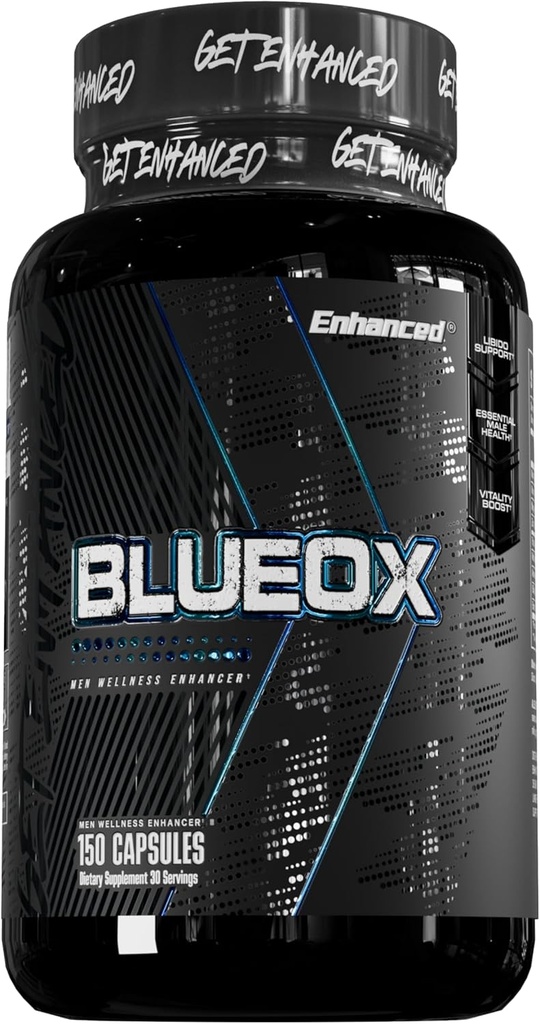 Laboratorios mejorados - Blue Ox Testosterone Booster- Natural Testosterone Suplemento para aumentar la fuerza " Testosterona para hombres (150 cápsulas)