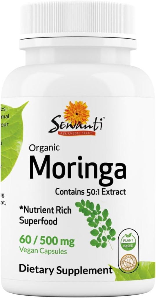 Sewanti Orgánica Moringa Capsules Alta Potencia - Sistema Inmunitario y Booster de Energía - Superalimento Natural para Vitalidad y Detoxificación soporte 60 Capsules 500mg