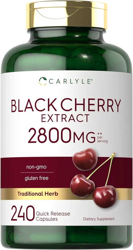 Carlyle Black Cherry Extract Concentrate 2800 mg  240 Capsules ← Non-GMO y Gluten Free Formula ← Prunus Serotina Suplemento