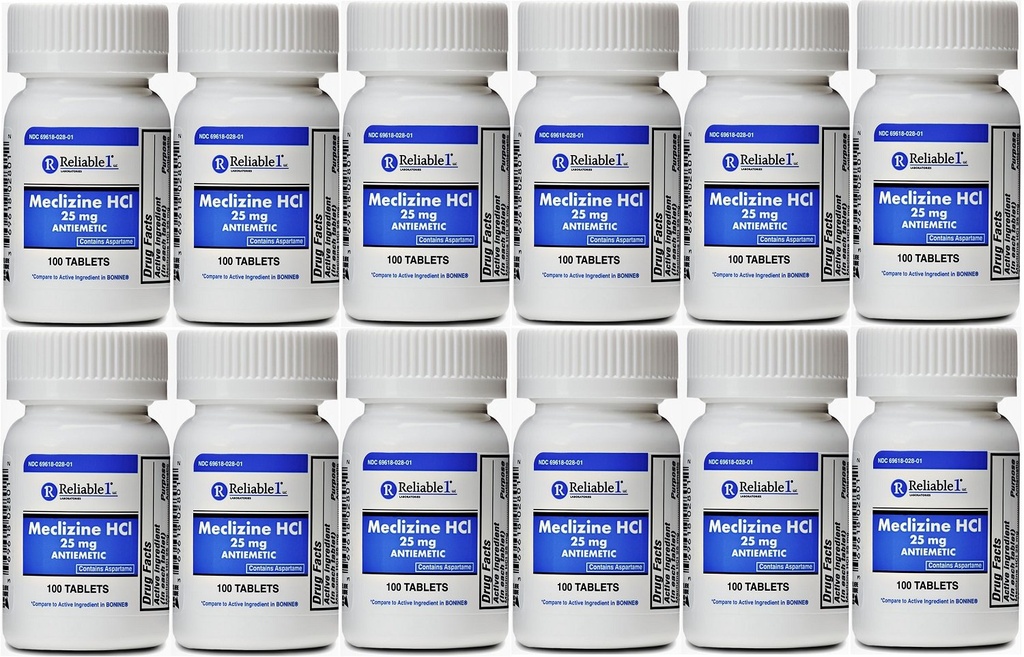 Meclizine 25 mg Generic Bonine Motion Sickness 100 Chew Tablets Pack of 12