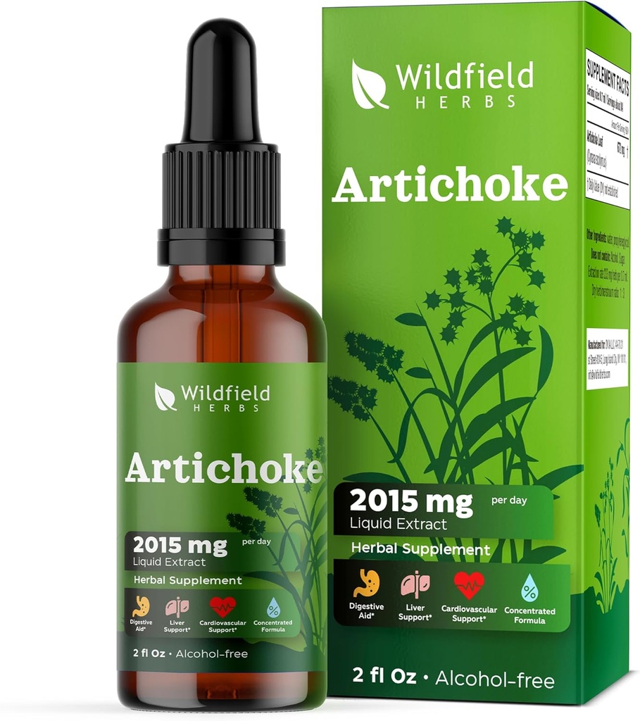 Extracto de la hoja de Artichoke Liquid Drops 2000mg (Cynara scolymus L.) Suplemento Herbal Absorbs Better Than Capsules, 1 Mes de Suministro, 84 Servimientos, Alcohol-Free Tintura - 2 Oz, Pack de 1