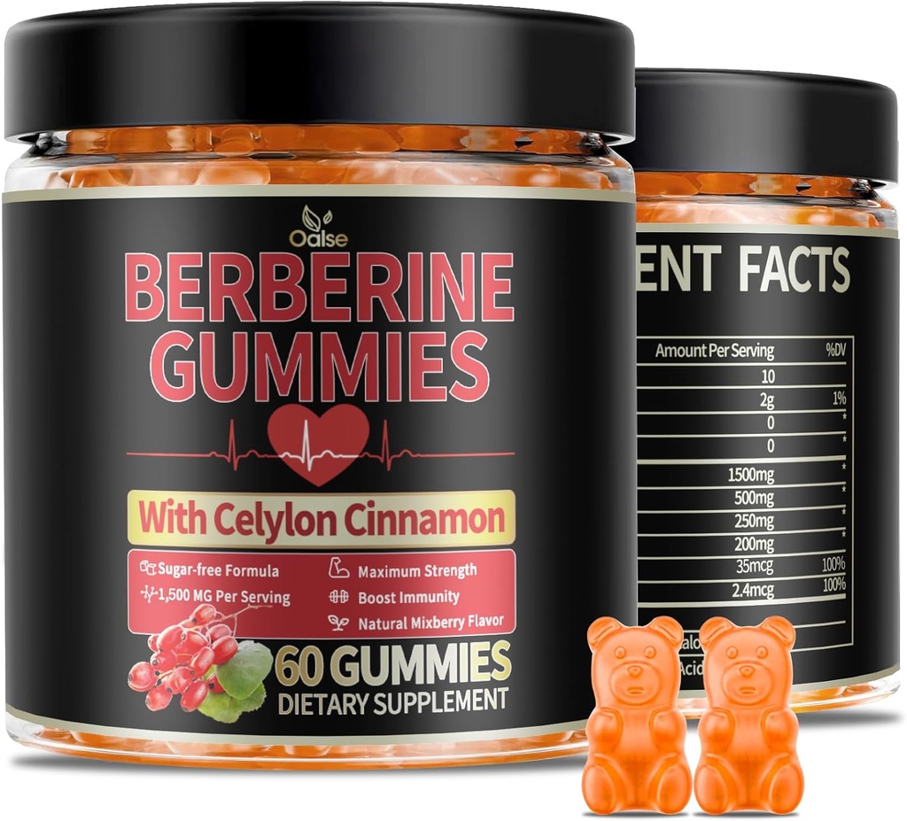 Berberine GLP-1 Gummies with Berberine HCI, Milk Thistle, Ceylon Cinnamon, PlusChro mium for Men &amp; Women, Energy Boost, Body Support, Sugar Free (60 CT,1 Pack)