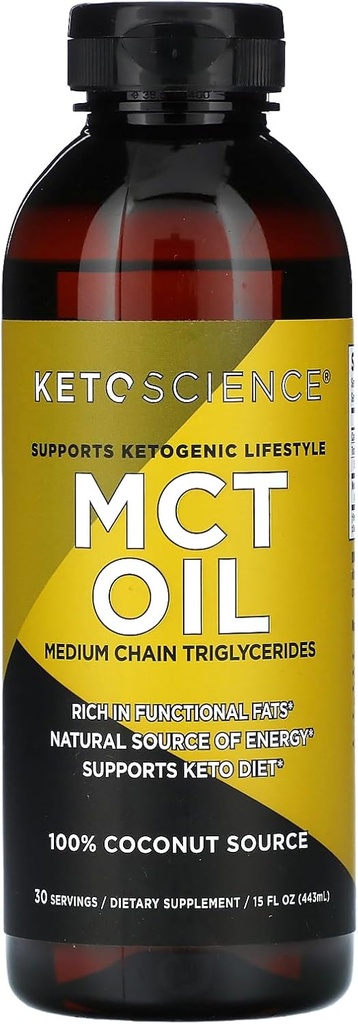 KETO SCIENCE Ketogenic MCT Petróleo, Suplemento dietético, Hecho de 100% Cocos, Promueve Energía, Desflavorado, 15 Fl Oz