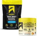 Ascenso 100% Whey Protein Powder, Desarrollado 2 lb & hidratación + electrolitos de energía, Naranja Mango 40 Servimientos