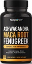 Natgrown Ashwagandha Maca Root Fenugreek Extract Capsules Suplemento para Hombres &amp; Mujeres - Píldoras Veganas - (120 Conde)