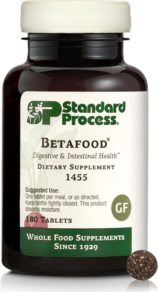 Betafood de proceso estándar - Salud Digestiva y Apoyo al hígado Suplemento con Alimento completo de avena Flour, Hoja orgánica y Jugo de remolacha orgánica - 180 Tabletas