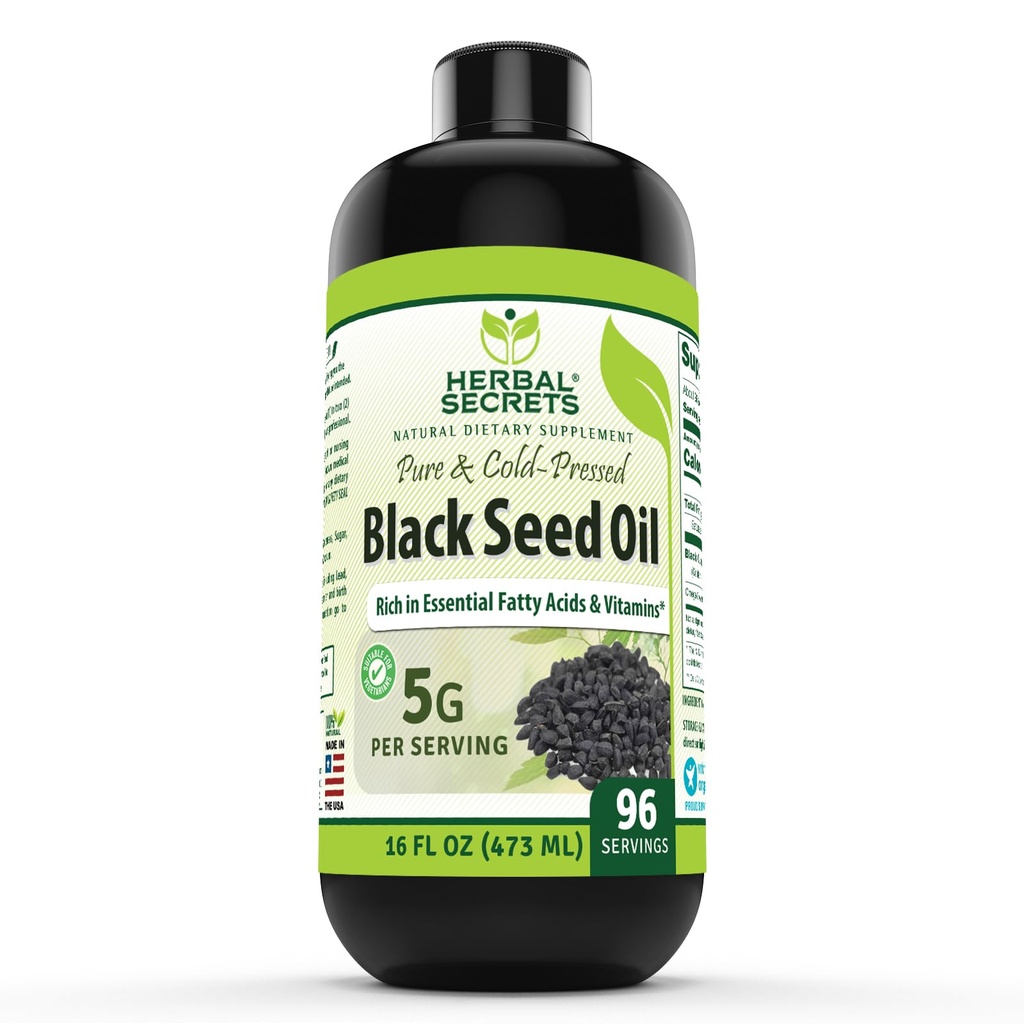 Herbal Secrets Black Seed Oil Supplement | 16 Oz | 5 G Per Serving | Non-GMO | Gluten-Free | Made in USA