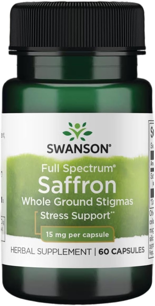 Swanson Full Spectrum Saffron (Estigmas enteras)-Herbal Suplemento Promoción del Modo Natural Apoyo " Gestión del Estrés - Suplemento Orgánica Español Saffron-(60 Veggie Capsules, 15 mg cada uno)