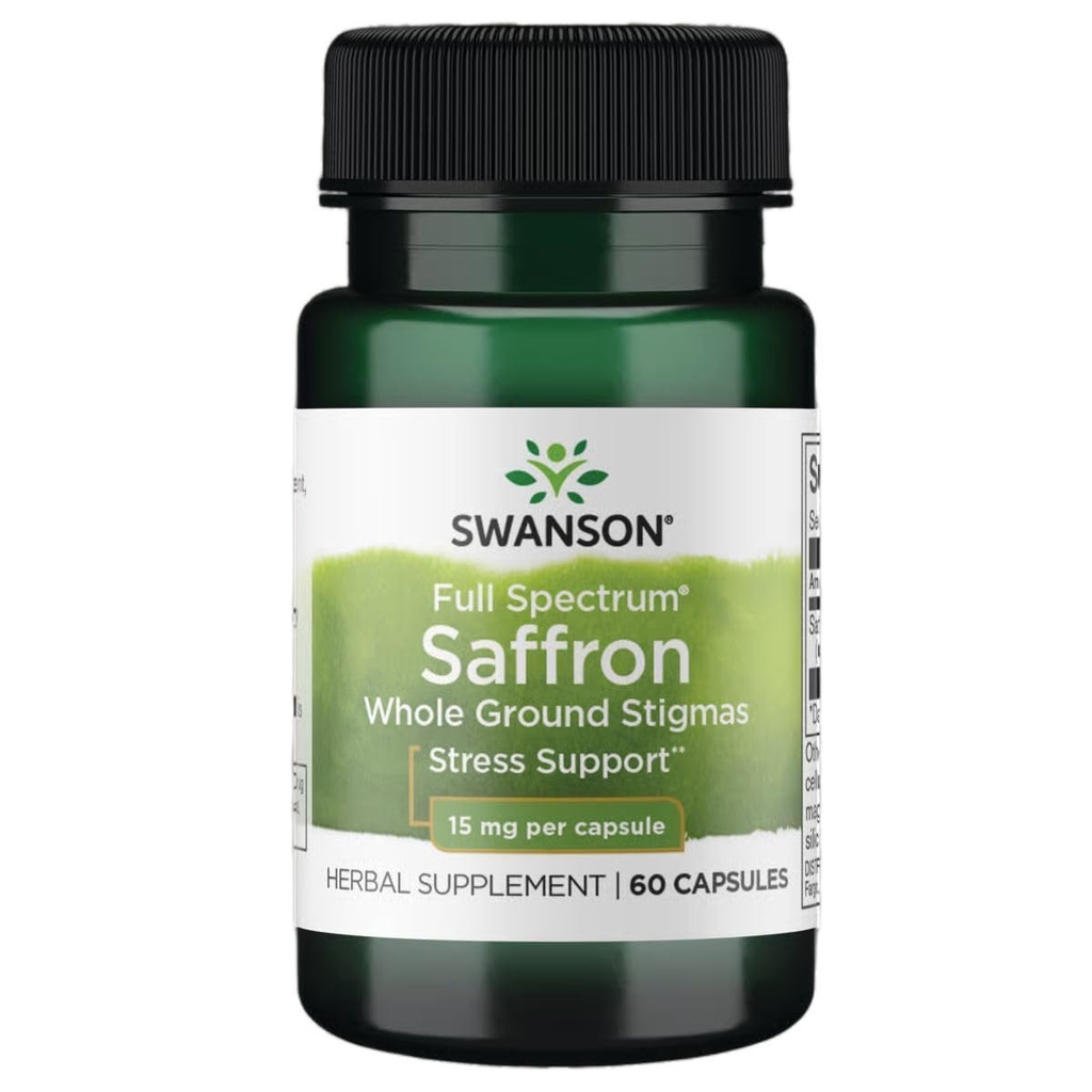 Swanson Full Spectrum Saffron (Estigmas enteras)-Herbal Suplemento Promoción del Modo Natural Apoyo " Gestión del Estrés - Suplemento Orgánica Español Saffron-(60 Veggie Capsules, 15 mg cada uno)