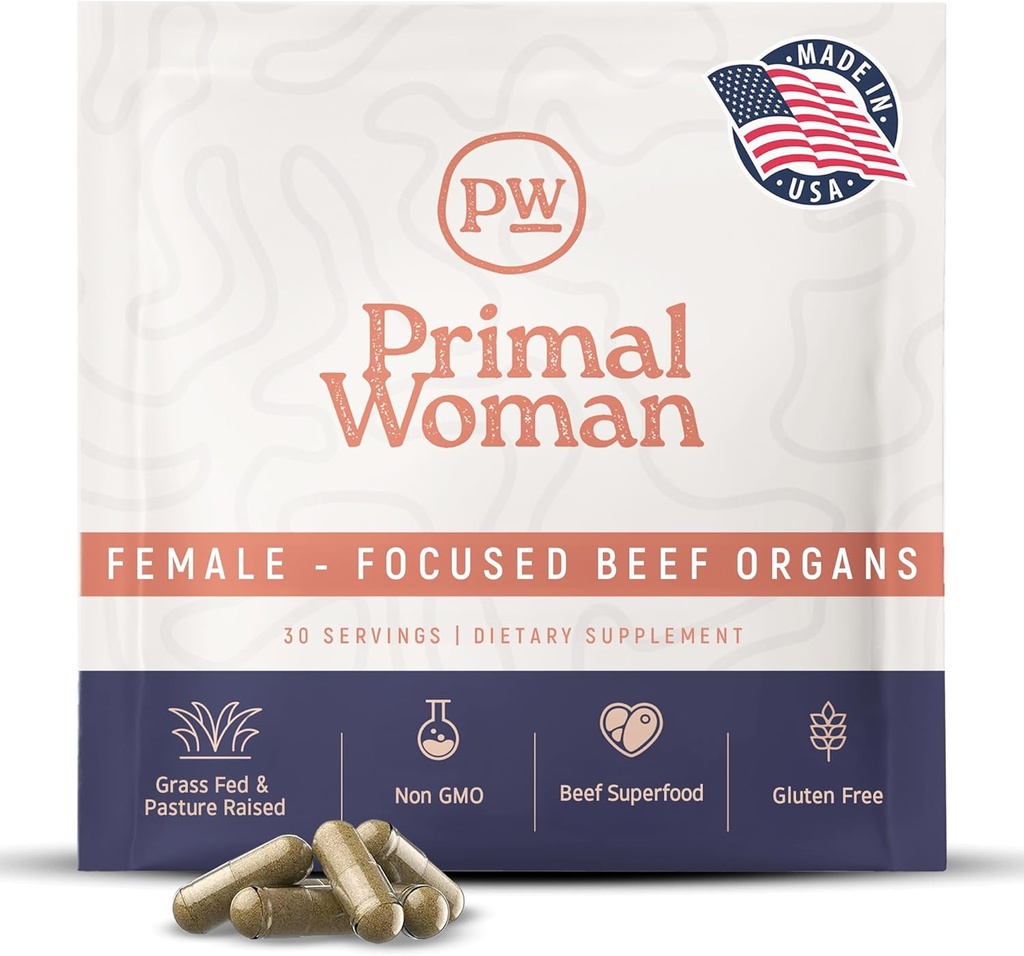 Beef Organ Supplement for Women - Heart, Liver for Women, Grass Fed, Pasture Raised Liver ← Primal Beef Organ Capsules Woman (60 Capsules)