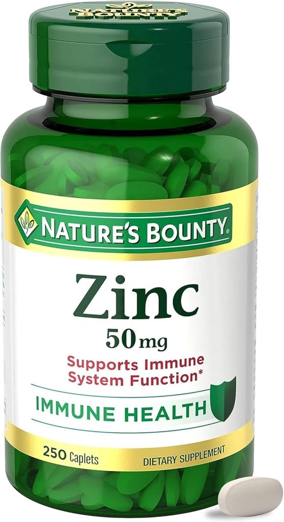 Bounty Zinc 50mg, Immune Support & Antioxidant Supplement, Promotes Skin Health, 1 Caplet Por Day, Gluten Free, 250 Caplets Vegetarian