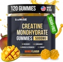 EcoWise Wellness Creatine Monohydrate Gummies 5000 mg, Mango Flavor, 120 Vacas Veganas Libres de Azúcar, Suplemento Creatina para la rutina diaria
