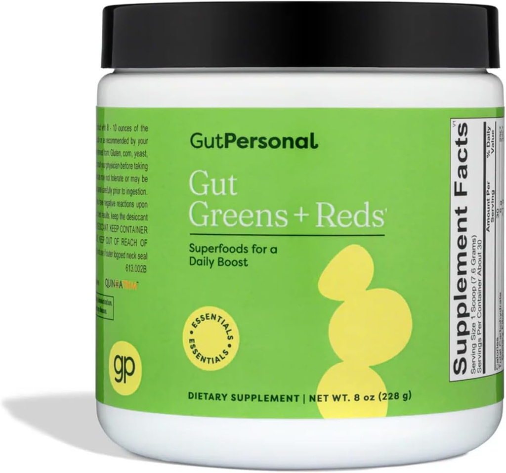 GutPersonal Gut GreensTM + Reds Nourish Your Gut, Increase Good Bacterias, and Enhance Wellbeing for Optimal Stomach Health, 30 Servings
