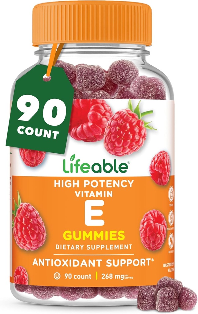 Lifeable Vitamin E Gummies | 268mg | Great Tasting Vitamin E Supplements | Skin, Eye Health and Immune Function Support | VIT E for Adults, Men, Women | 90 Gummies
