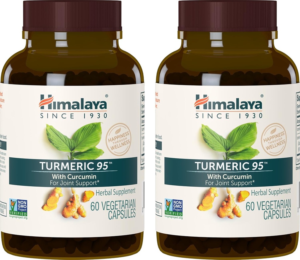 Himalaya Turmeric 95 Suplemento con Curcumin/Curcuminoids, Soporte Conjunto y Musculo, Flexibilidad óptima y movilidad, 600 mg, No GMO, Vegan, Gluten Gratis, 60 cápsulas, 2 Pack, 60 Day Supply