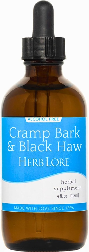 Herb Lore Cramp Bark &amp; Black Haw Tincture – Alcohol Free Liquid Herbal Menstrual Cramp Suplemento gotas para los calambres de período, tensión muscular & soporte de uterina (4 fl oz)