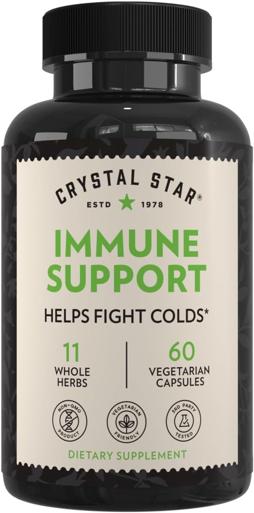 Crystal Star Immune Support Supplement (60 Capsules) - Herbal Immune Booster para una Proactive Multi-System Defense - Echinacea, Goldenseal, Yarrow & Elecampane - Non-GMO
