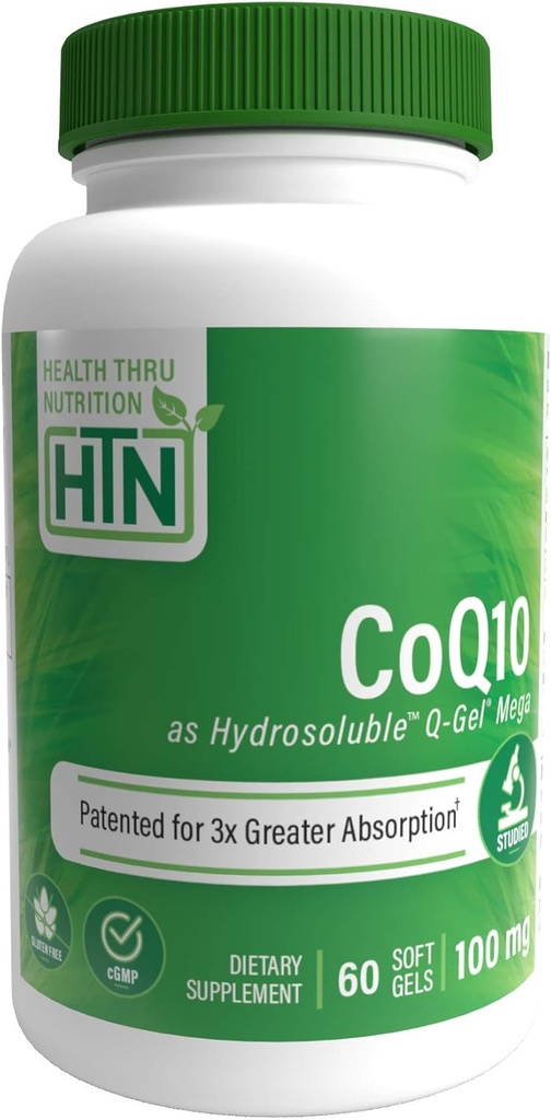 Salud Thru Nutrition Q-Gel CoQ-10 100mg con vitamina E: Absorción 3X, Estudiada clínicamente para soporte cardiovascular y mitocondrial (60 Softgels)