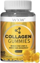 WXW Hidrolyzed Collagen Peptides Gummies for Women, Non-GMO Anti-Aging Fórmula con Biotin, Zinc, Vitaminas C &amp; E para el cabello, la piel y las uñas latitud 60ct,Lemon Flavor