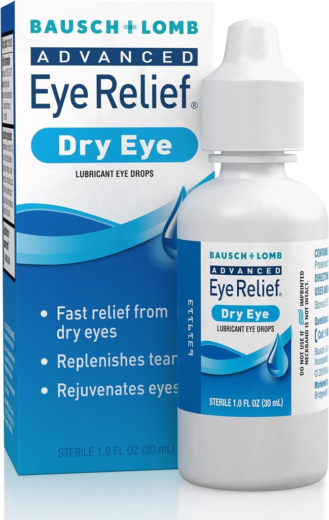 Bausch &amp; Lomb Advanced Eye Relief, Lubricant Eyedrops for Dry Eye, Moisturizing " Soothing, Replenishes Tears for Fast " Long-Lasting Relief, 1 Fl Oz (Pack of 3)