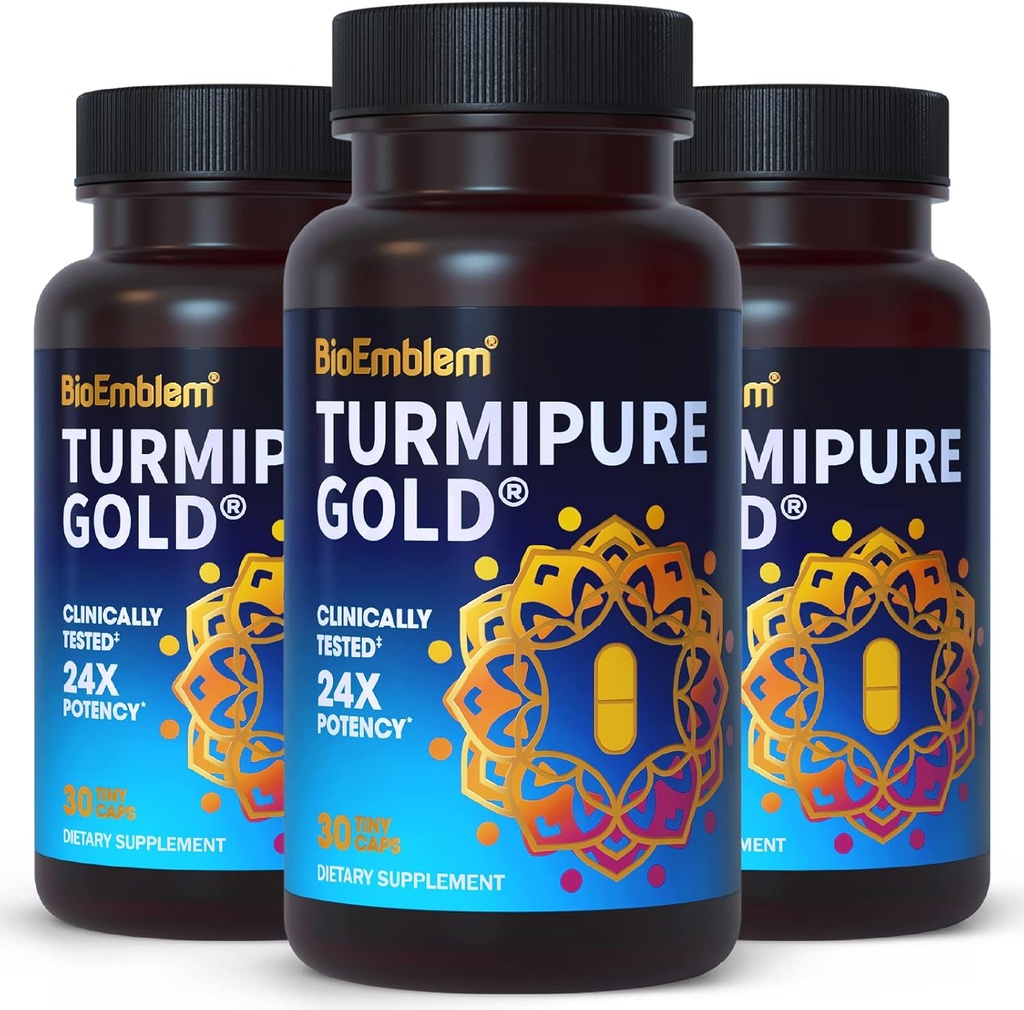 BioEmblem Turmeric Curcumin with Clinically Studied TurmiPure - Joint Support, Healthy Inflammation Turmeric Supplements - 1 Small Cap Daily, 24x Más Absorption Than Other - Non-GMO, 90 Serving