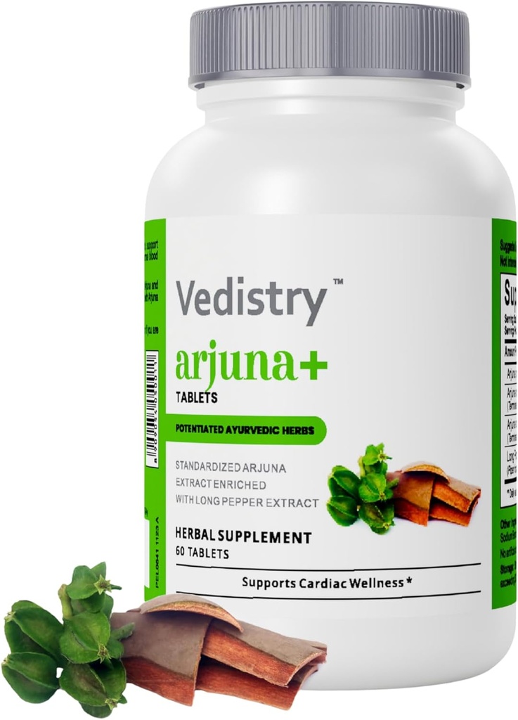 Arjuna+ Extracto de corteza Suplemento Ø 1100mg Arjuna Tabletas con Pepper Largo para la Salud del Corazón &amp; Presión de la Sangre Apoyo ← Suplemento Cardiovascular Hídrico Orgánico TEN 60 Tablas Vegan