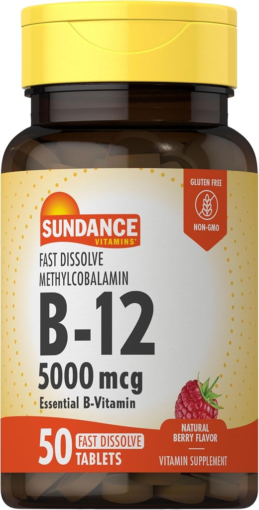 Sundance Vitamin B12 Fast Dissolve Tablets TEN 5000 mcg TENIDO 50 Conde TENIDO como Methylcobalamin TEN Natural Berry Flavor ANTE Vegetariano, No GMO, y Gluten Free Supplement