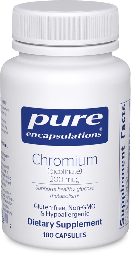 Pure Encapsulations Chromium (Picolinate) 200 mcg Silencioso Suplemento hipoalergénico para Lipid saludable y metabolismo carbohidrato Apoyo*  180 Capsules