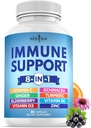 NEW AGE 8 in 1 Immune Support Booster Supplement with Echinacea, Vitamina C and Zinc 50mg, Vitamina D 5000 UI, Turmeric Curcumin &amp; Ginger, B6, Elderberry 60 Conde (Pack of 1)