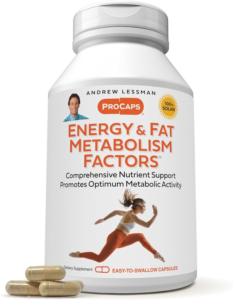ANDREW LESSMAN Energy and Fat Metabolism Factors 180 Capsules - Promotes Optimum Fat Burning and Energy Metabolism, with Carnitine, Green Tea, Guarana, Ginseng, B-Complex. Cápsulas fáciles de absorber