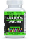 Mar Moss Suplemento Blend con aceite de semilla negra Ashwagandha Turmeric Bladderwrack, Burdock &amp; Vitamin C &amp; D3 con Elderberry Manuka Dandelion Amarillo Dock Iodine