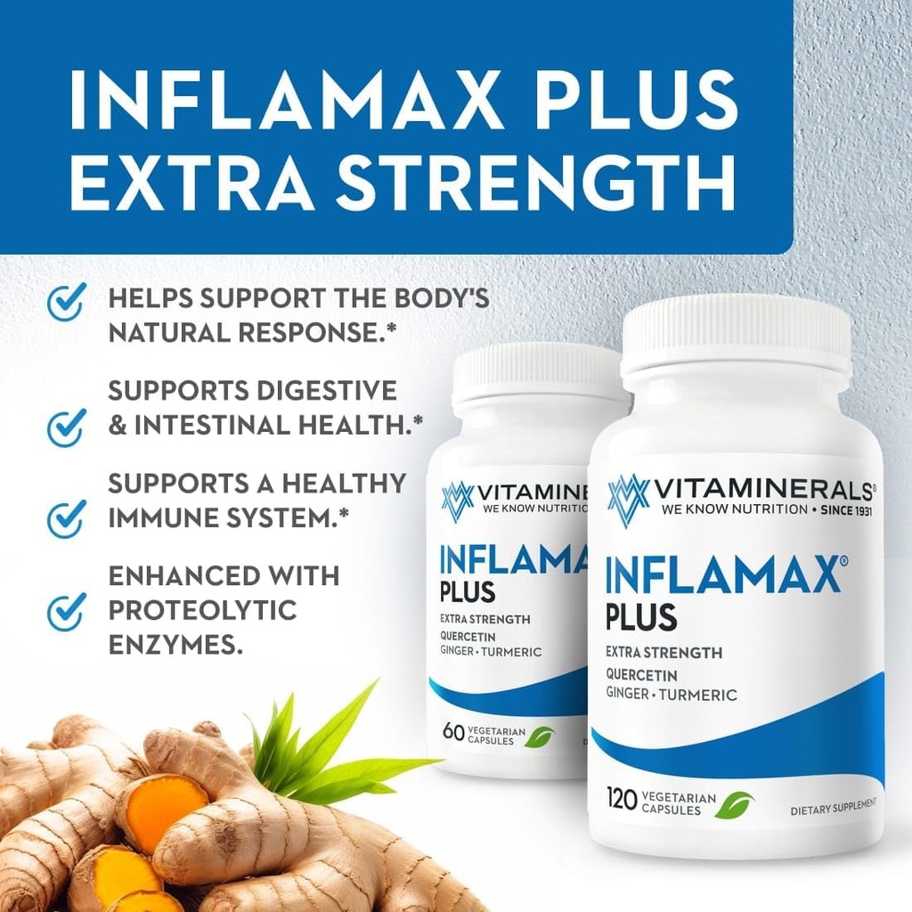 Vitaminerals® 121+ Inflamax® Plus ← Quercetin ← Proteolytic Enzymes  durable Ginger TEN Turmeric TEN VARD caps