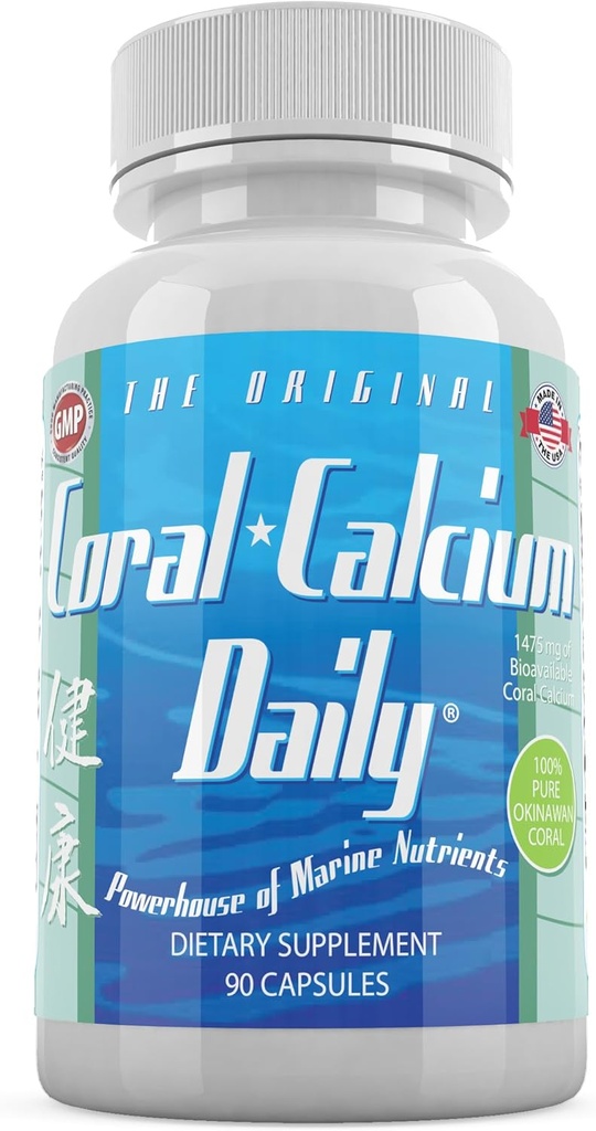 Salud diaria, Coral Calcium Pure Okinawa - Suplemento de grado marino con 72 minerales de rastro - 1475 mg, 90 cápsulas vegetales (1 mes de suministro)