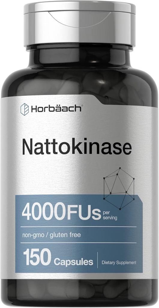 Horbäach Nattokinase Suplemento 4000 FU TENIDO 150 cápsulas TENIDA Non-GMO, Gluten Free