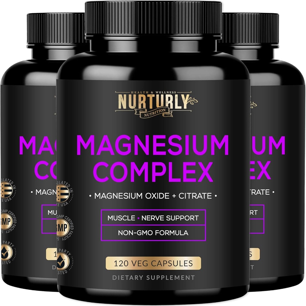 Citrato de magnesio " Oxide 500mg Suplemento Complejo - Alta Absorción Máxima Fuerza - Ayuda a apoyar la densidad de bonificación y fuerza, músculos, energía y sueño - 360 cápsulas veganas