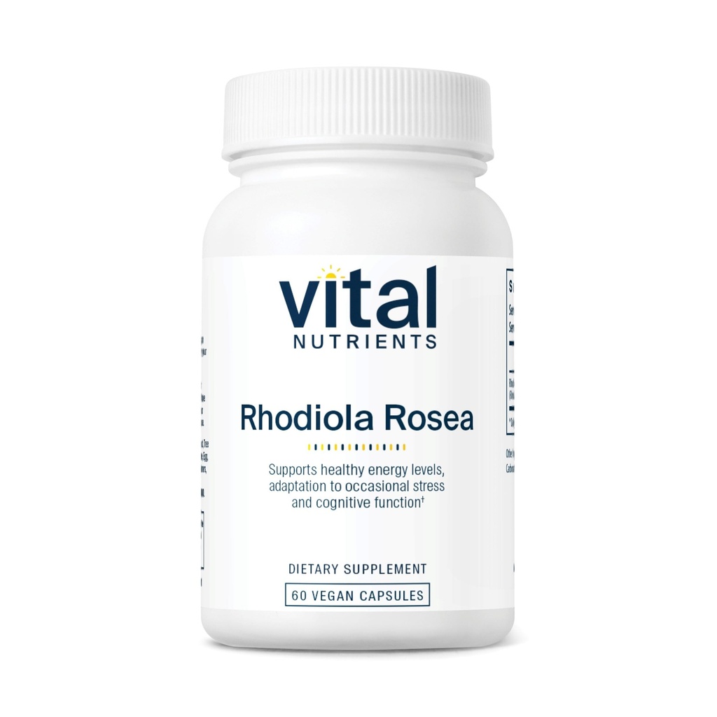 Nutrientes vitales Rhodiola Rosea tóxico Rhodiola Suplemento para la energía saludable, la memoria y el apoyo al estrés ← Gluten, Dairy, Soy Free ← Non-GMO ← 60 cápsulas