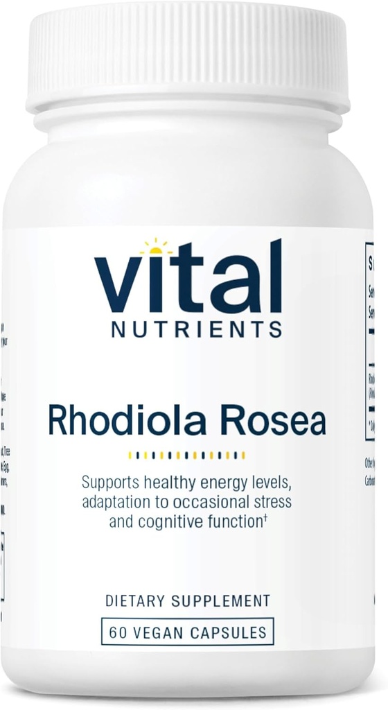 Nutrientes vitales Rhodiola Rosea tóxico Rhodiola Suplemento para la energía saludable, la memoria y el apoyo al estrés ← Gluten, Dairy, Soy Free ← Non-GMO ← 60 cápsulas