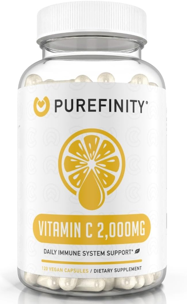 PUREFINITY Vitamin C 2000mg Capsules – Double Strength, High Absorption Supplement, Powerful Antioxidant Properties, 120 Capsules (1 Month Supply)