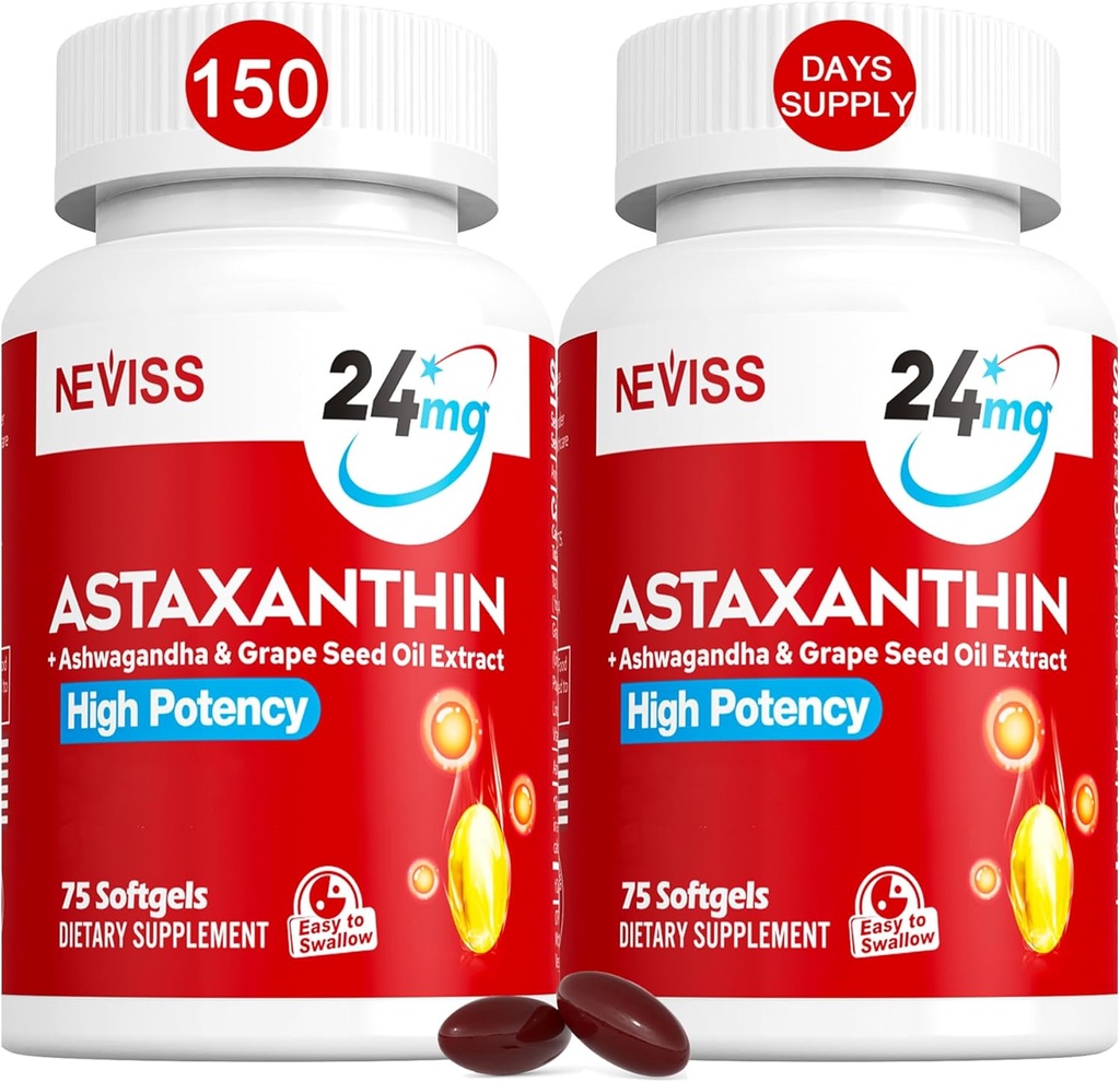 Astaxanthin Suplementos 24mg, 5 Month Supply - Coconut MCT Petróleo, Fuente de Microalgas frescas w / aceite de semilla de grasa, Ashwagandha - Antioxidantes para la piel sana, ojos, envejecimiento - no GMO &amp; Gluten Gratis, 150 Softgels