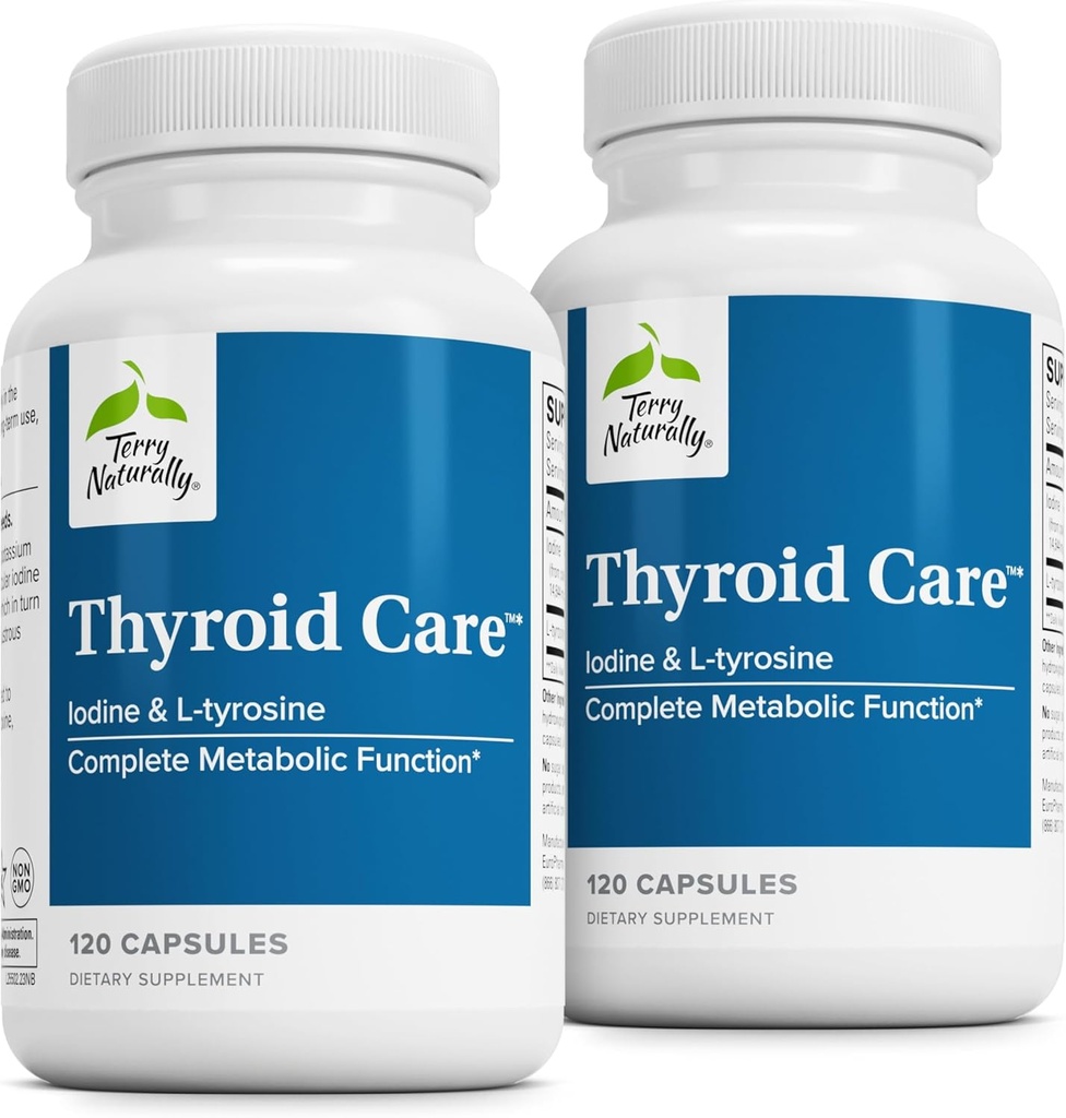 Terry Naturally Thyroid Care - Immune Health & Energy Support Formula - Nutritional Supplement with Iodine for Thyroid Health Support - Wellness Supplement with L-Tyrosine - 120 Capsules (Pack of 2)