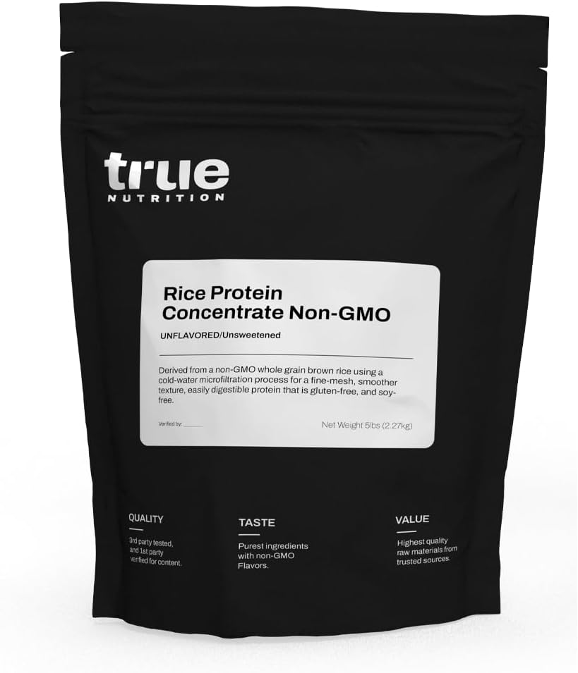 Verdadera Nutrición - Concentrado de proteínas de arroz - Microfiltración de agua fría, libre de gluten, libre de soja, libre de lácteos, polvo de proteína no transgénero - 5LB