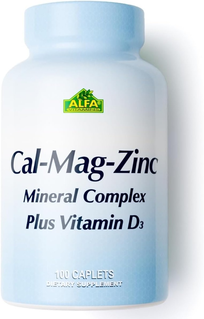 ALFA VITAMINS Calcio, Magnesio, Zinc Plus Vitamin D3, soporta la salud ósea, función inmune " producción energética, calcium 300 mg, magnesio 133 mg, zinc de 5 mg, 133 UI Vitamina D3, 100 Tabletas