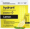 HYDRANT Energy Lemon Flavor 30 Stick Pack, Caffeine & L-Theanine Rapid Hydration Mix, Electrolyte Hydration Powder Packets con Zinc