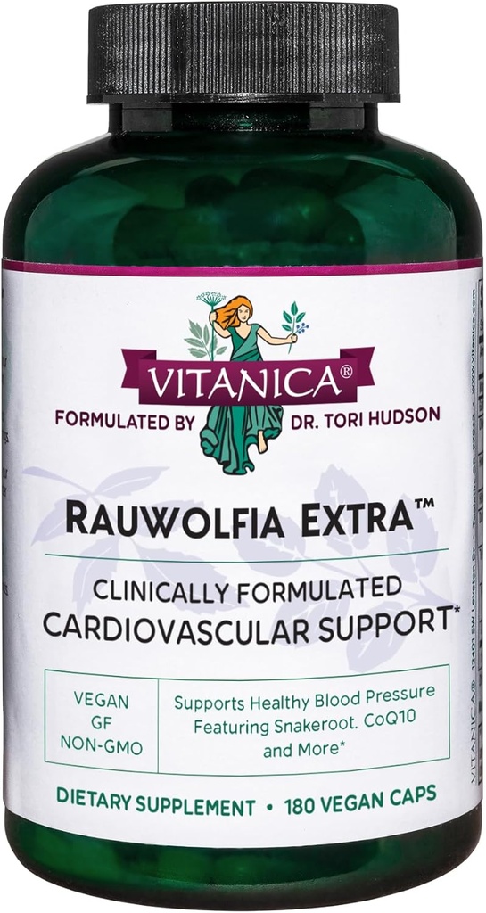 Vitanica Rauwolfia Extra - Suplemento de salud cardíaca - Apoyo a la presión arterial Ya dentro de un rango saludable - Suplemento con Magnesium, CoQ10 &amp; Snakeroot - 180 Vegan Caps