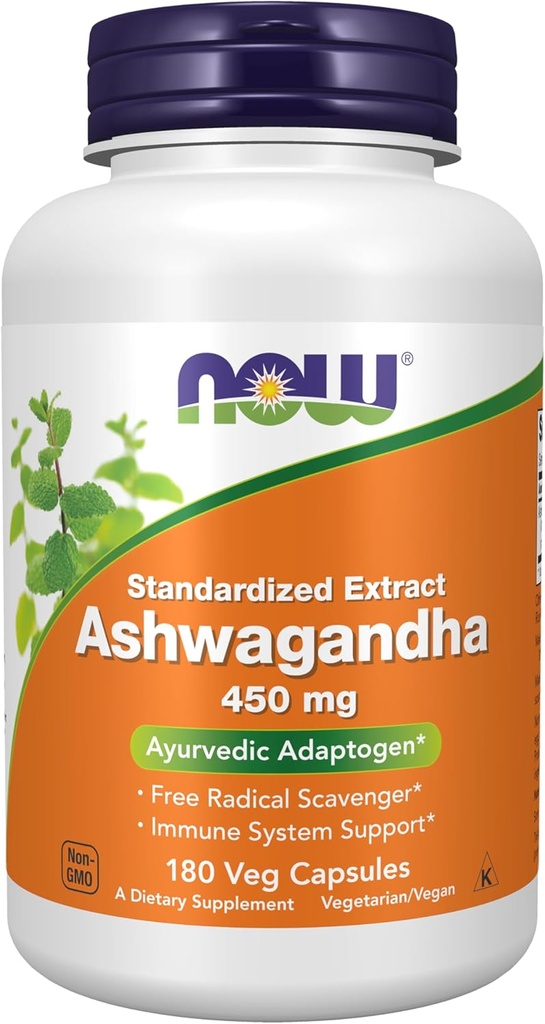 AHORA Suplementos de alimentos, Ashwagandha (Conania somnifera) 450 mg (Extracto estandarizado), 180 cápsulas de verduras