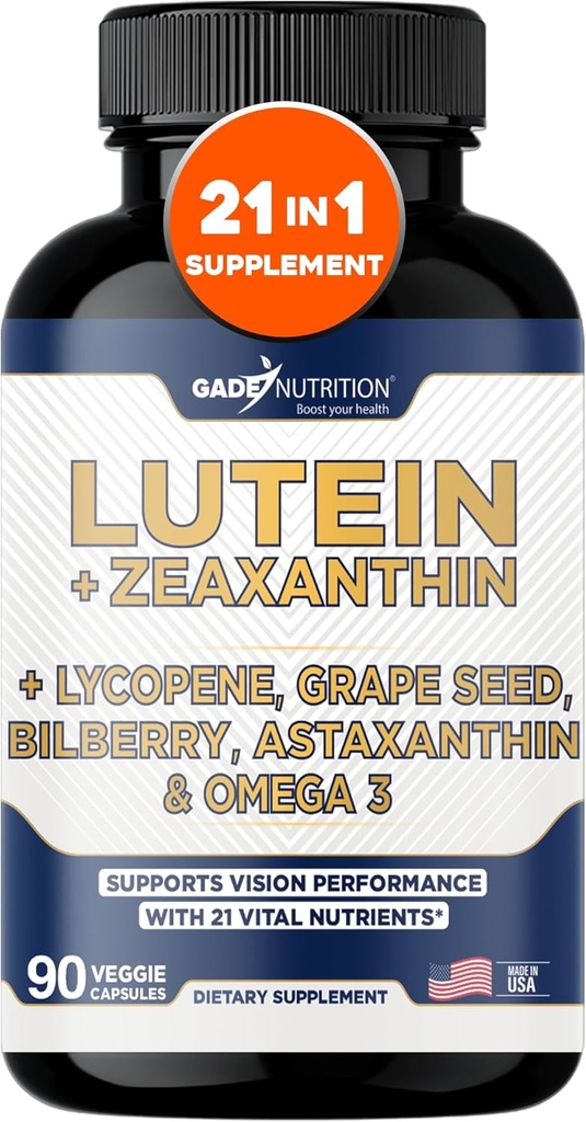 Gade Nutrition Lutein and Zeaxanthin Suplementos ← Astaxanthin Eye Vitamins with Omega 3, Resveratrol, Bilberry, Lycopene, Quercetin, Ginkgo Biloba, Vitamina D y Más Cuidado de los Ojos Vitaminas y Minerales