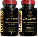 L-LYSINE 500 mg Aminoácidos esenciales - Apoya la formación energética Forma gratuita Suplemento dietético Aminoácidos esenciales Hidrocloruro L-Lysina - 2 Botellas 200 Condes